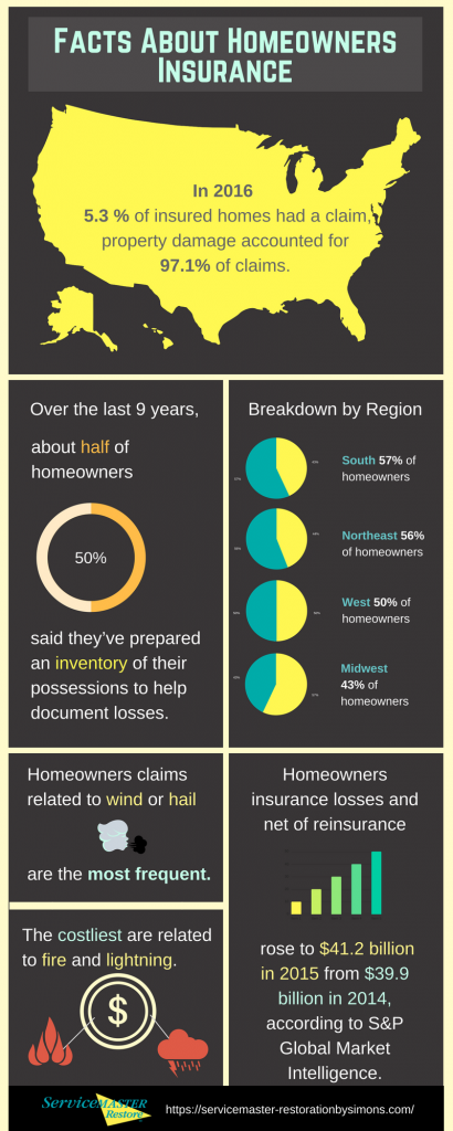 Facts About Homeowners Insurance Infographic - homeowners insurance for water damage restoration - homeowners insurance for fire damage restoration - servicemaster restoration by simons - Chicago IL