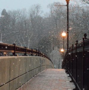 Snowfall on the bridge