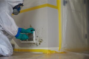 servicemaster restoration by simons technician is performing mold remediation services in a home.  ServiceMaster restoration by simons provides mold remediation services for homes and businesses in Chicago - Oak Park - River Forest - Lake County IL