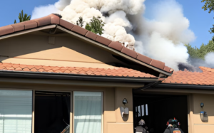 Home residential fire with smoke